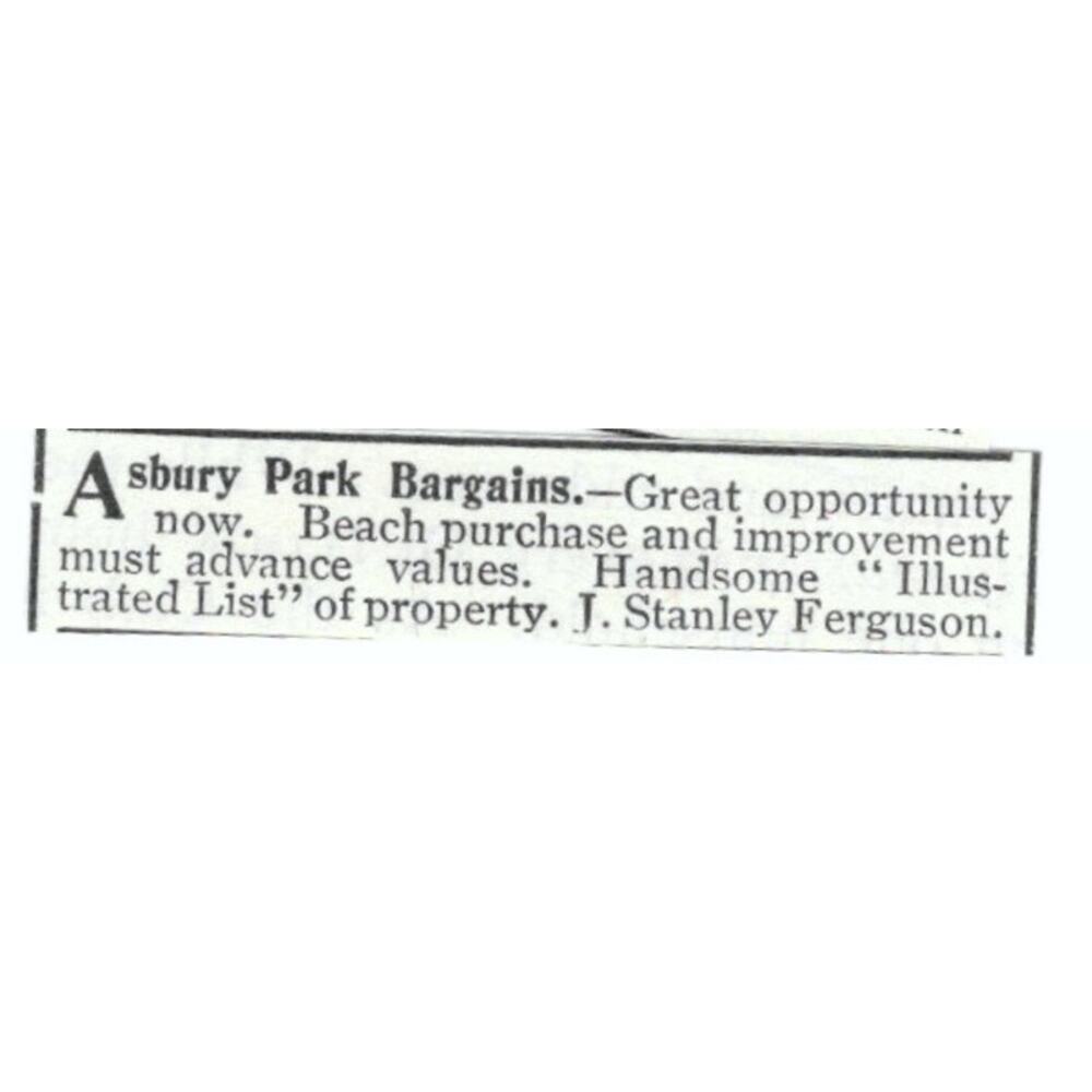 Ashbury Park Homes J. Stanley Ferguson 1903 Magazine Ad AF7-SS2
